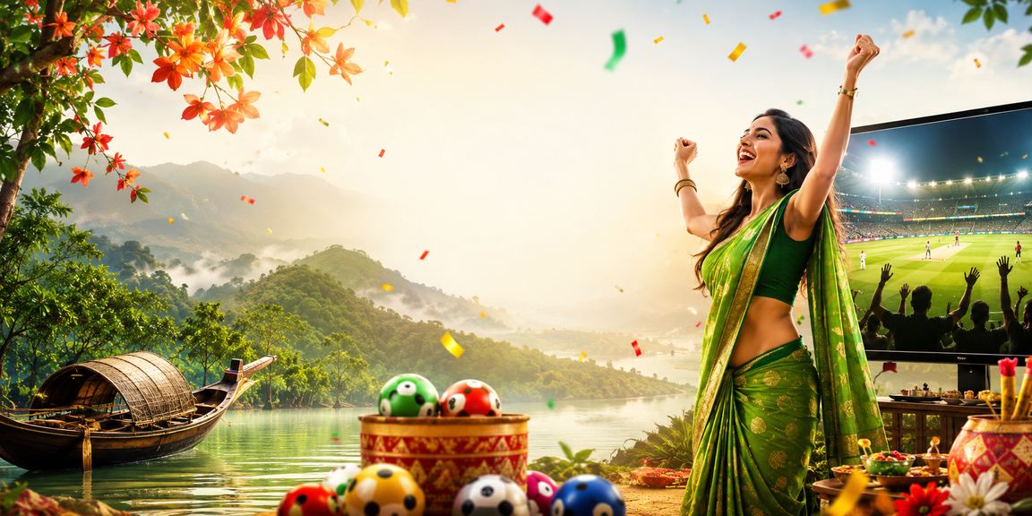 সুন্দরবন পটভূমিতে শাড়ি পরিহিত নারী ক্রিকেট বেটিং উপভোগ করছেন